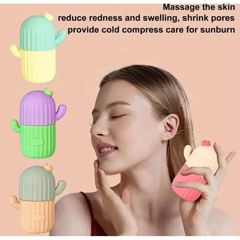 Picture of Cactus Shape Ice Roller For Face Reusable Ice Face Massager For Women Girl Eliminate Facial Puffiness In The Morning Easy To Use (Next lavel cosmic)