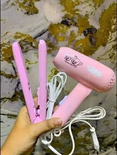 Picture of mini hair straightener and mini hair dryer combo