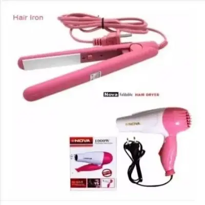 Picture of mini hair straightener and mini hair dryer combo