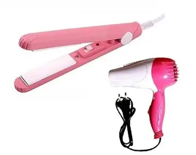 Picture of mini hair straightener and mini hair dryer combo