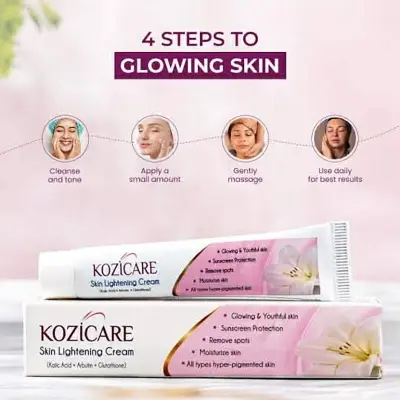 Picture of Kozicare Skin Lightening Non-Sticky Cream 15gm | Enriched with 3% Kojic Acid, 1% Alpha Arbutin, 1% Glutathione, 2% Niacinamide, 2% Vitamin C | Best for Melasma, Pigmentation, Dark/Age Spots, Uneven Skin Shade