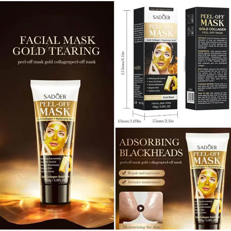 Picture of Sadoer Peel Off Mask, Gold Peel-Off Face Mask, Removal Gold Foil Peel Off Face Mask, Peel Off Face Mask Collagen