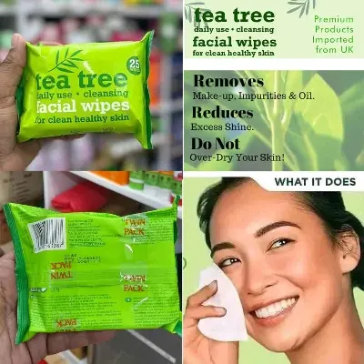 Picture of Tea Tree Daily Use Face Cleansing Facial Make Up Impurities Removal- 25 Wipes