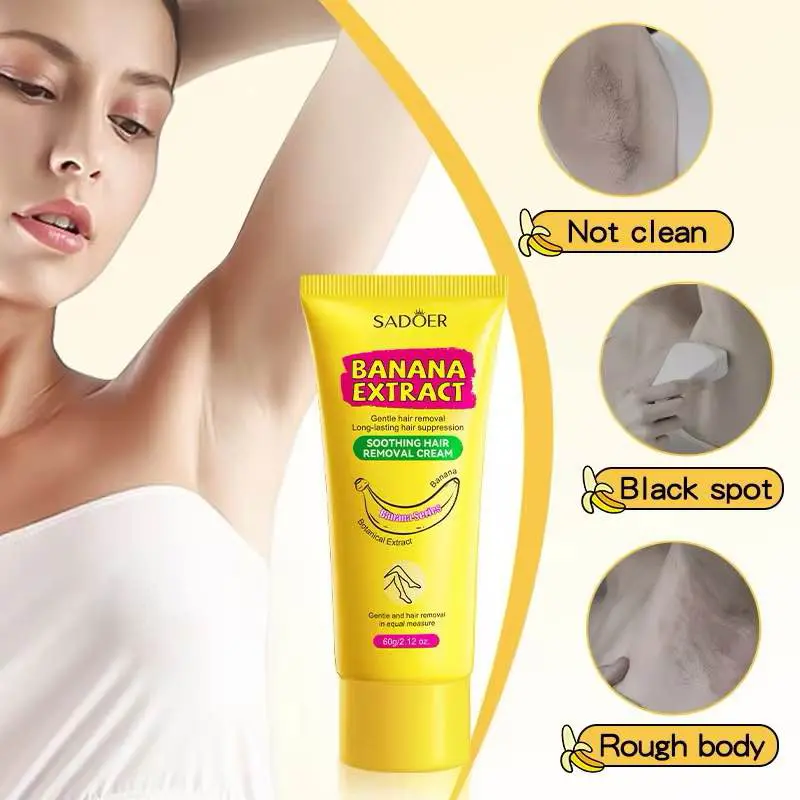 Picture of Sadoer Banana Hair Removal Cream Underarm Painless Hair Remover, Natural Gentle Depilatory, Legs, Arms and Body Hair Removal Lotion, Soothing & Skin Friendly for Women Men-60gm