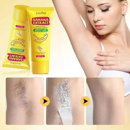 Picture of Sadoer Banana Hair Removal Cream Underarm Painless Hair Remover, Natural Gentle Depilatory, Legs, Arms and Body Hair Removal Lotion, Soothing & Skin Friendly for Women Men-60gm