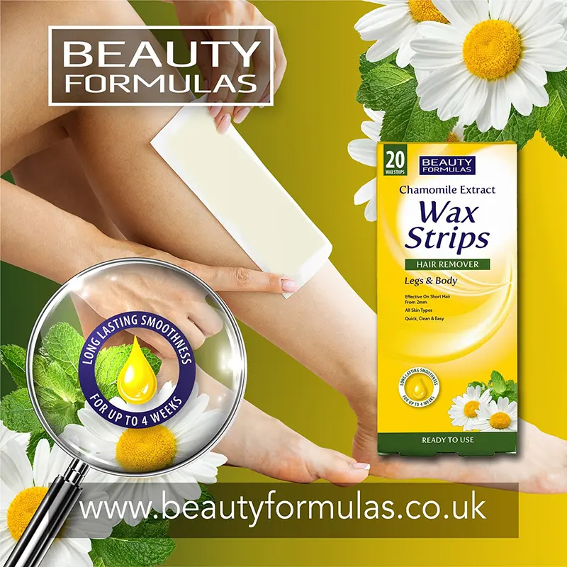Picture of Beauty Formulas CHAMOMILE  Wax Strips Hair Remover Legs & Body-20 STRIPS