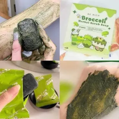 Picture of Be Rich Broccoli Herbal Scrub Soap 35 G Herbal Skin Care Soap for Men And Women Natural Exfoliating Soap Bar