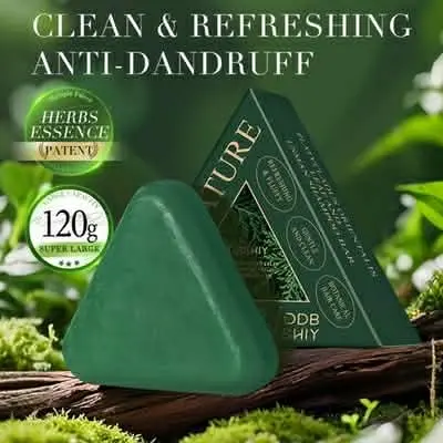 Picture of Nature Herbal Seven Green Triangle Shampoo Bar Soap with multyfunction, Oil Control, Dandruff Removal, Smoothening, Platycladus Usman Grass Hair Care-120g
