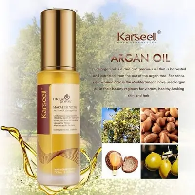 Picture of Karseell Maca Essence Oil Hair Oil Moroccan Argan Oil 50ml for Hair & Skin, Cold Pressed Maca Essence Argan Oil Hair Oil for Dry Damaged Hair All Hair Types 50ml
