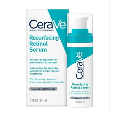 Picture of CeraVe Resurfacing Retinol Serum 30ml for Post-Acne Marks and Skin Texture | Pore Refining, Resurfacing, Brightening Facial Serum with Retinol and Niacinamide | Fragrance Free, Paraben Free & Non-Comedogenic