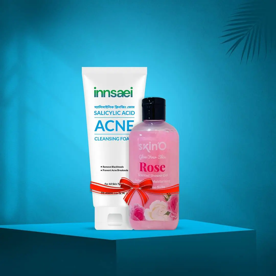Picture of INNSAEI SALICYLIC ACID ACNE SOLUTION CLEANSING FOAM 150ML+ SKINO ROSE SCENTED SHOWER GEL 220ML(made in bangladesh)