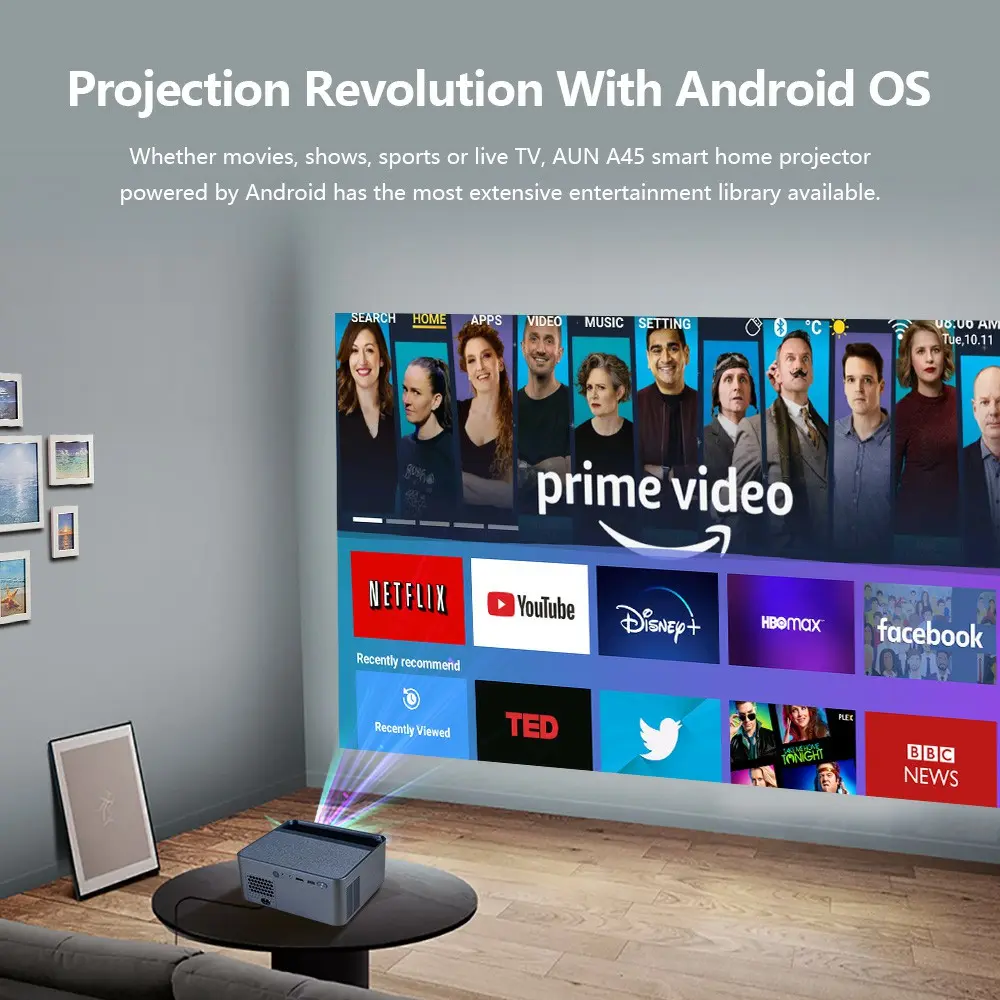 Picture of AUN A45 Android 4K Decoding Projector Wifi 1080p Native TV Auto Focus LCD 200 Inch MINI Home Theater (Grey)