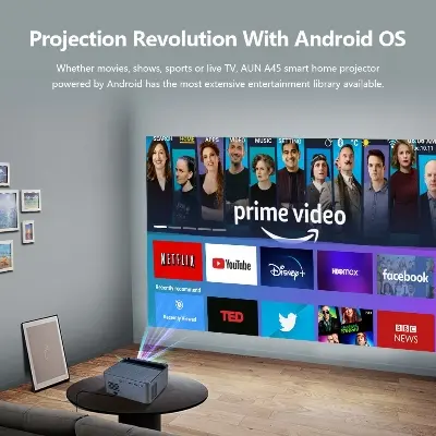 Picture of AUN A45 Android 4K Decoding Projector Wifi 1080p Native TV Auto Focus LCD 200 Inch MINI Home Theater (Grey)