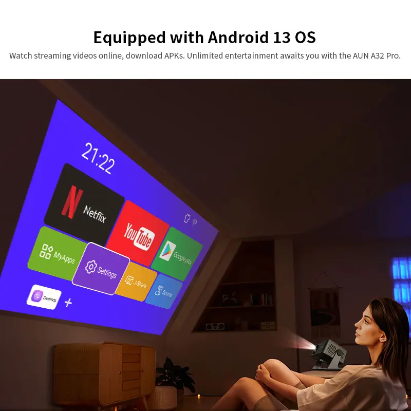 Picture of AUN Android Projector A32 Pro Portable Home Cinema LED Video Projector MINI Theater WIFI (A32 Pro)