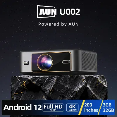 Picture of AUN U002 Android 12 Projector ROM 32GB Auto Focus 3D MINI Theater Online Movie Full HD 1080P LED 4K VideoProjector Home Cinema (Black)