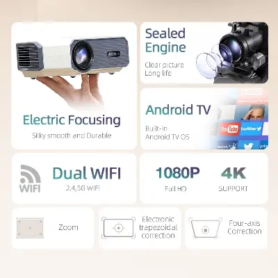 Picture of AUN A004 Pro Projector Portable Full HD Home Cinema 4K Movie Decode 1080P Video Projector Electric Focus (A004 Pro)