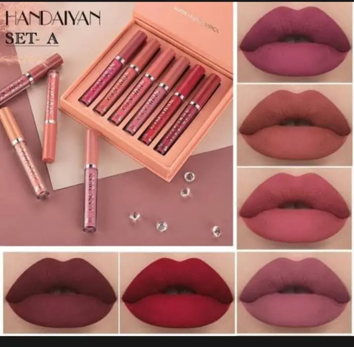 Picture of HANDAIYAN 6 Colors Long Lasting Velvet Lips Tint Liquid Lipsticks Waterproof Non-Stick Cup Lipgloss Gift Set (A)