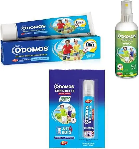 Picture of Odomos Roll On/ Cream - Odomos Mosquito Repellent Fabric Roll on Citronella & Eucalyptus Oil 8ml | Odomos Blue 50g/100g Cream (Made in India)