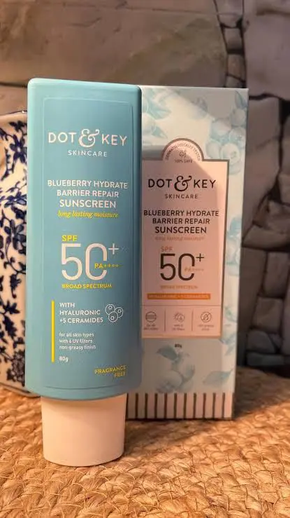 Picture of Dot & Key Blueberry Hydrate Barrier Repair Sunscreen 80gm SPF50+ PA++++ | For Dry & Sensitive Skin | Non - Greasy Finish | No White Cast | UV & Blue Light Protection | Broad Spectrum