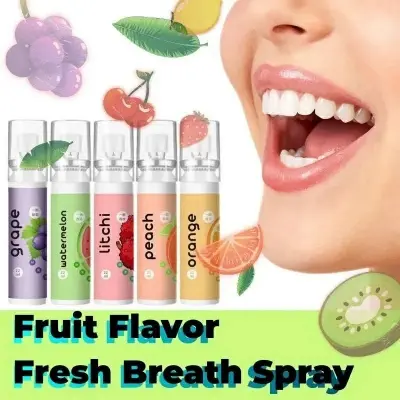 Picture of Oral Fresh Spray Mouth Freshener 6 Smell Fresh Breath Mouth Fruit Litchi Peach Grape Flavor Persistent Portable Oral Care