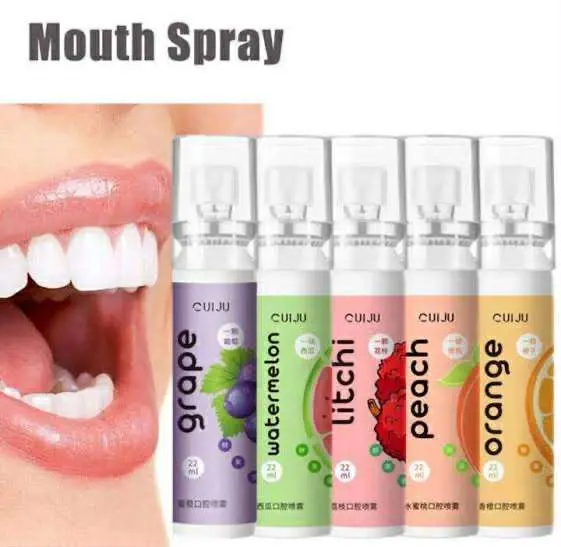 Picture of Oral Fresh Spray Mouth Freshener 6 Smell Fresh Breath Mouth Fruit Litchi Peach Grape Flavor Persistent Portable Oral Care