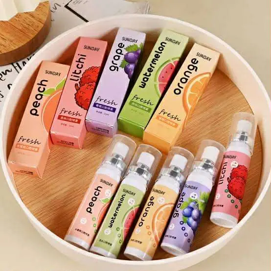 Picture of Oral Fresh Spray Mouth Freshener 6 Smell Fresh Breath Mouth Fruit Litchi Peach Grape Flavor Persistent Portable Oral Care