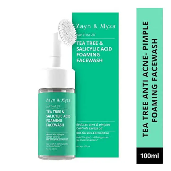 Picture of ZM Zayn & Myza Tea Tree & Salicylic Acid Foaming Face Wash | With Aloe Vera & Neem Extracts | Built-in Brush For Deep Cleansing | Anti Acne Face...