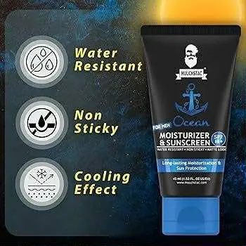 Picture of Muuchstac Mens Ocean Moisturizer & Sunscreen Matte Look Spf 18+ Cream With Turmeric & Aloe Vera Beads, Non-Sticky & Water Resistant 45 Ml - All