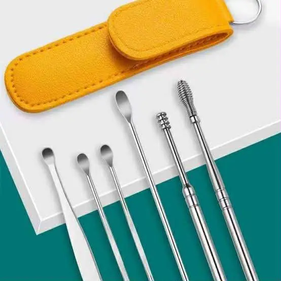 Picture of 6pcs Ear Cleaning & Pick Set Portable Stainless Steel Set With Lather Case