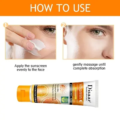 Picture of DISAAR BEAUTY Vitamin C Sunscreen Orange Extract Hyaluronic Acid SPF50 UVA/UVB PA+++ Moisturizing Refreshing Skin 50g