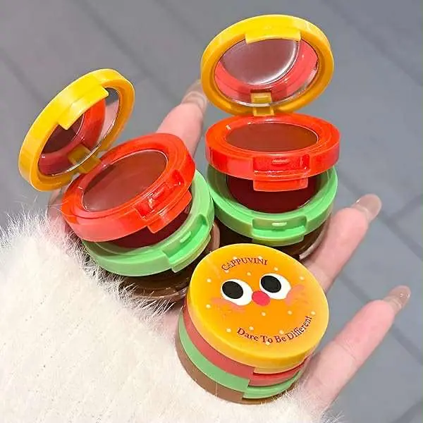 Picture of Butter Hamburger Lip Mud 3 in 1 Waterproof Velvet Red Brown Mousse Lipstick Set Cute Combo Tint Non-stick Cup Lips Makeup