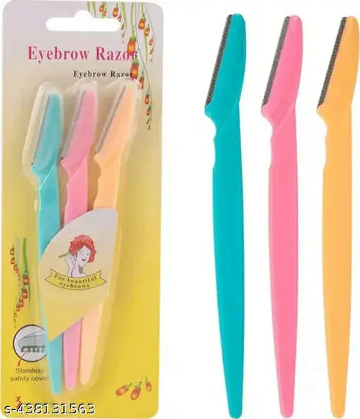 Picture of 3pcs Colorful Eyebrow Trimmer Face Hair Razors Women Eyebrow Shaver Hair Removal Makeup Tools