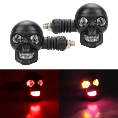 Picture of 4 PCS Dual Color Motorcycle Stylish Skull Shape Waterproof LED Indicator Light