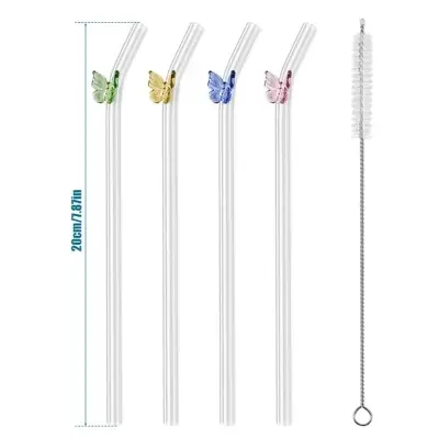 Picture of 7 Pcs Reusable Glass Straws Colorful Drinking Straw Eco-friendly High Borosilicate Glass Straw Party Favors Bar Drinkware - Multicolor