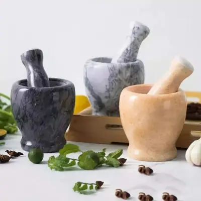 Picture of Handheld Marble Mortar and Pestle Set - Ash - Multicolor