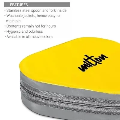 Picture of MILTON Triyum Stainless Steel Tiffin, 3 Container, 280 ml Each, with Jacket, Spoon & Fork, Lunch Box Food Grade - Multicolor