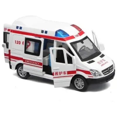 Picture of Hospital Rescue Ambulance Police Diecast Metal Car Model with Pull Back Sound Light Toys Gifts BoysToy Car - White
