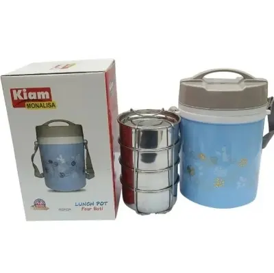 Picture of Kiam Monalisa Steel Hot Tiffin Carrier 4 BATI Lunch Pot - Multicolor