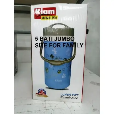 Picture of Kiam Monalisa Steel Hot Tiffin Carrier 5 BATI Lunch Pot (5 SS Pot and 1 Plastic Pot) - Multicolor