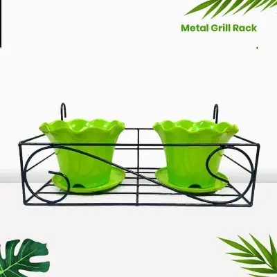 Picture of 1PC Metal Grill Rack Hanging Planter Pot 16x8x4 Inches - Black
