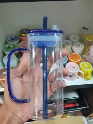 Picture of Glass Made Straw/Glaas Made Body/and High Quality plastic Lid. Beautiful Drinking /Juice Mug - Multicolor