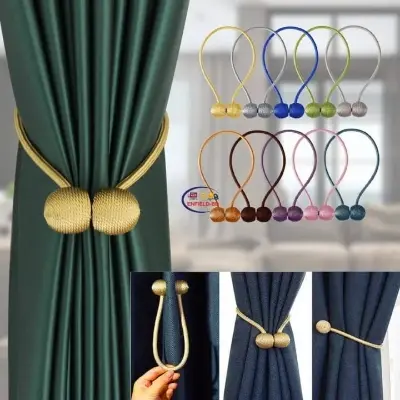 Picture of 2PCS Magnetic Curtain Buckle Magnetic Curtain Tiebacks Convenient Drape Tie European Style Decorative Weave Rope Curtain Rings & Buckles - Multicolor
