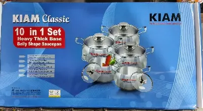 Picture of Kiam Classic 10 in 1 Set Heavy Thick Base Belly Shape Saucepan Cook Wear Set - Silver