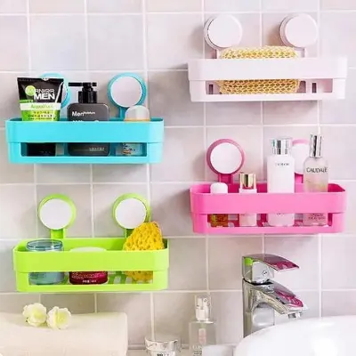 Picture of Suction Cup Bathroom Shelf Basket Rack Organizer Hanging Wall Kitchen Seasoner Shelf Storage Holder Racks Accessories - Multicolor