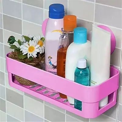Picture of Suction Cup Bathroom Shelf Basket Rack Organizer Hanging Wall Kitchen Seasoner Shelf Storage Holder Racks Accessories - Multicolor