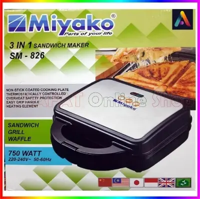 Picture of Miyako 3 In 1 Sandwich, Grill & Waffle | Sandwich Maker with Sandwich Plate, Grill Plate & Waffle Plate SM-826 - Multicolor