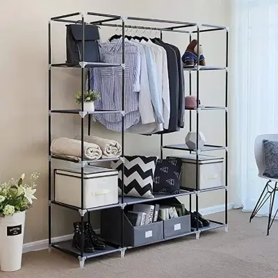 Picture of Fancy And Portable Foldable Almirah Wardrobe With 6 Cabinet And 2 Long Shelves Clothes Organizer - Wardrobe - Multicolor