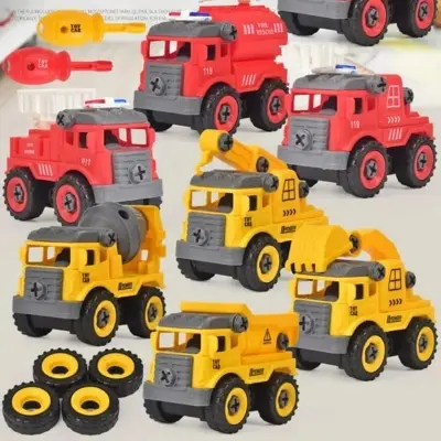 Picture of 4pcs Construction Toy Engineering Car Fire truck Screw Build and Take Apart Great for Kids Boys - Multicolor