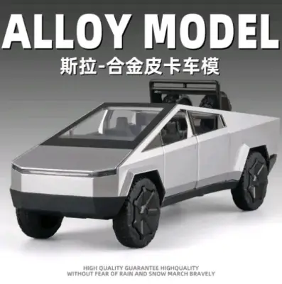 Picture of 1:28 Tesla Cybertruck Diecast Metal Alloy Model car Sound Light Pull Back Collection Kids Toy Gifts - Black