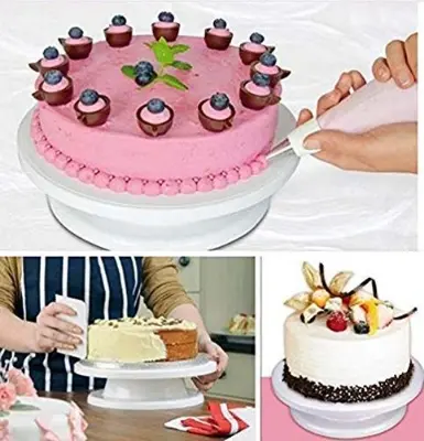 Picture of Cake Decorating Heavy Turn Table 28cm - White - Pink